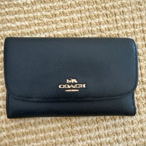 {Coach} Navy Blue Tri-fold Wallet